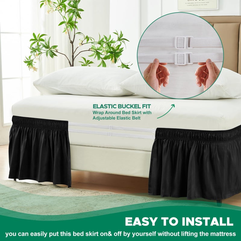 Biscaynebay Wrap Around Bed Skirts for King & Cal King Beds 21" Drop, Black Adjustable Elastic Dust Ruffles Easy Fit Wrinkle Resistant Silky Luxurious Fabric Machine Washable - Image 4